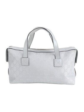 Gucci GG Canvas Leather Handbag Tote Silver